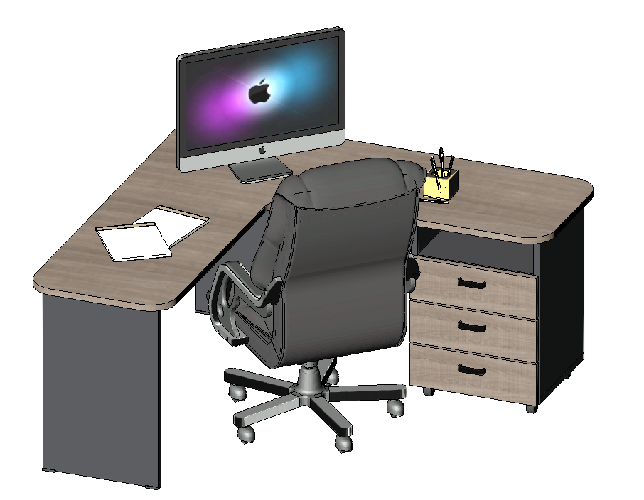L-shaped executive desk with iMac