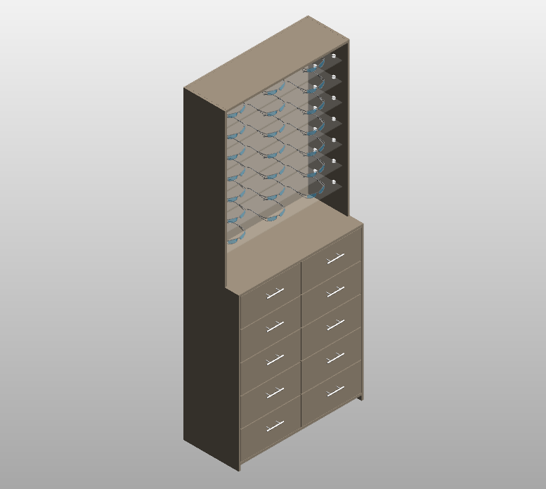 Eyewear display cabinet with drawers