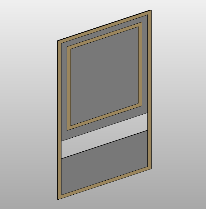 Modern door with glass panel and brass frame