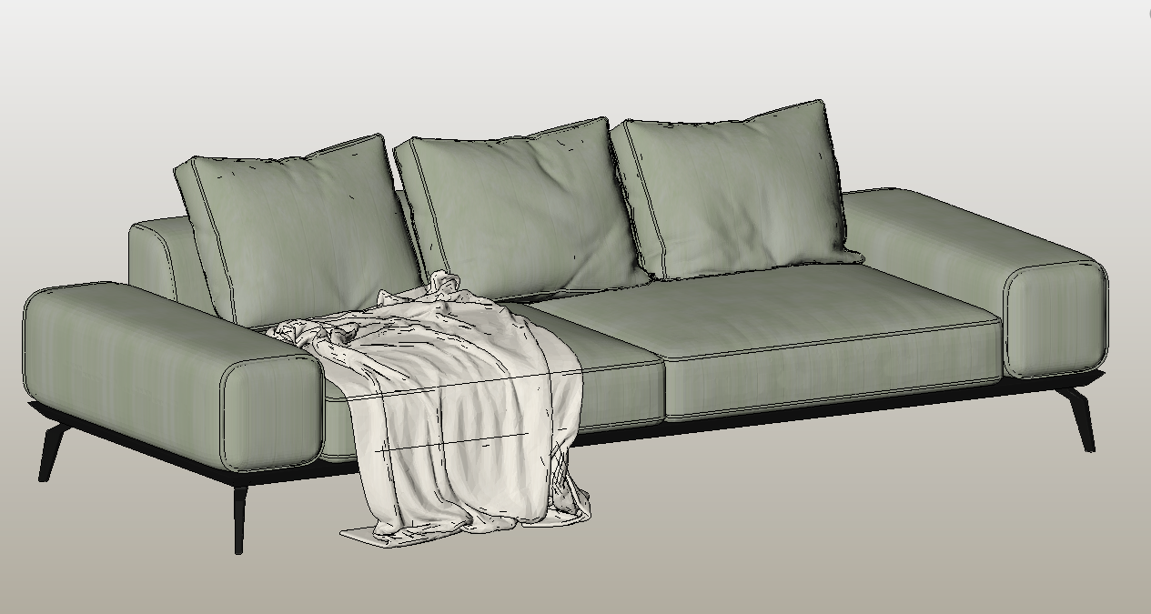 Modern 3-seat sofa with throw blanket