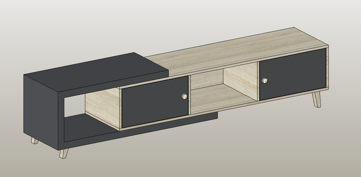 Low TV stand two-tone sliding doors