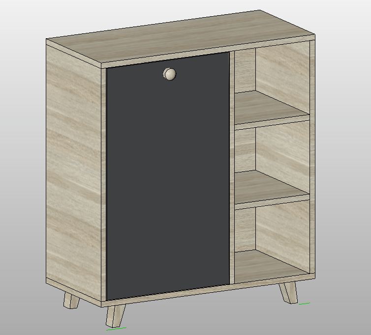 Low media unit with door and shelves
