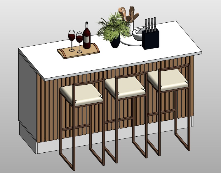 Kitchen island with 3 bar stools