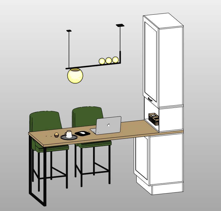 Breakfast bar with 2 counter stools