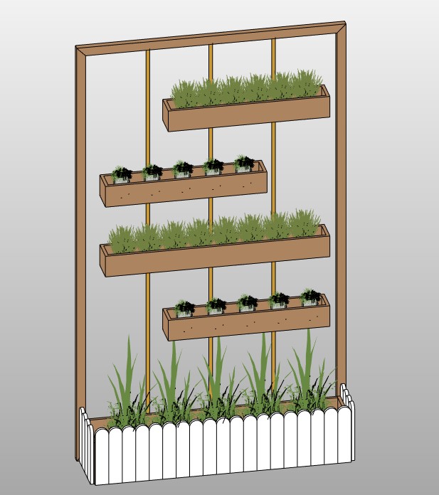 Vertical garden divider with planters