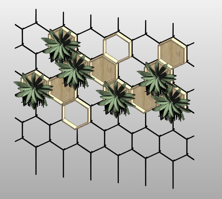 Hexagonal room divider with plants