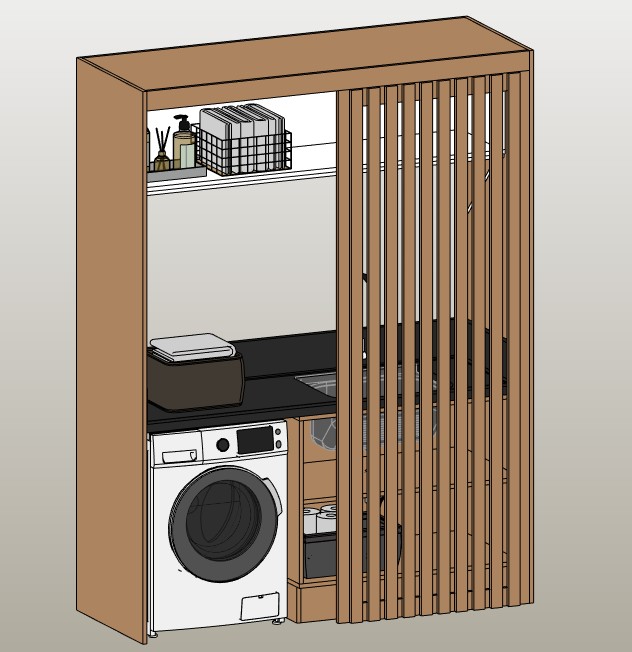 Laundry unit with washer and screen