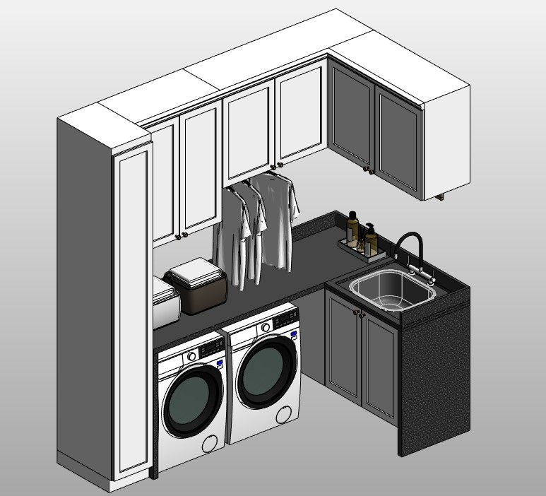 L-shaped laundry room with sink