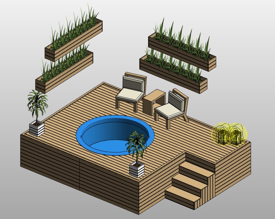 Outdoor deck with hot tub and loungers