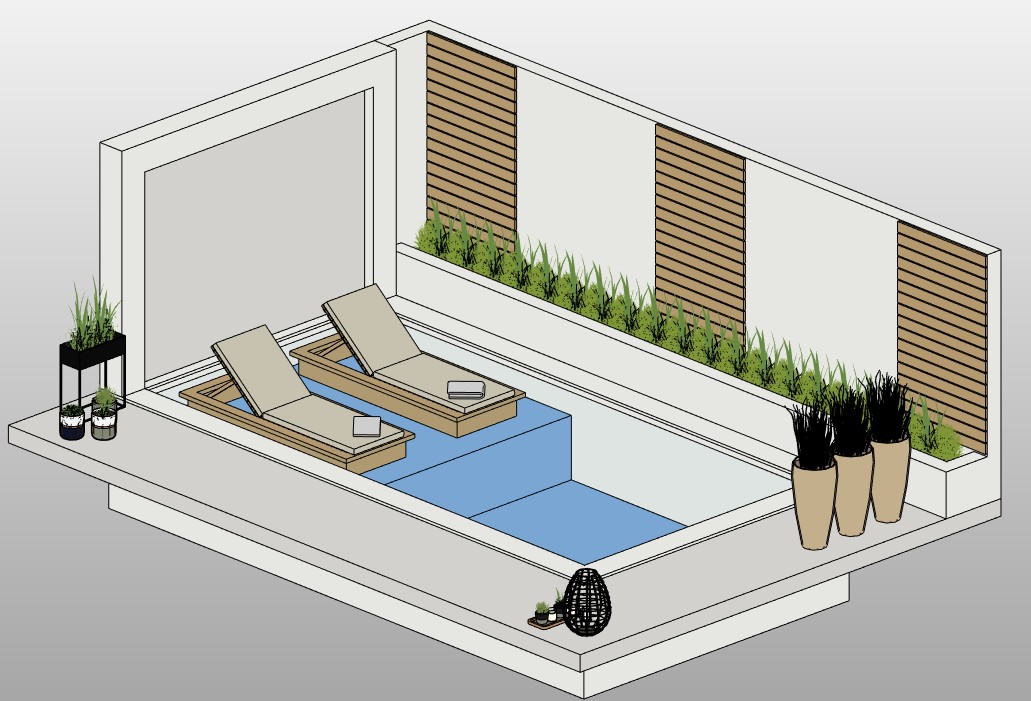 Outdoor pool lounge with sun loungers