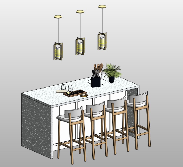 Kitchen island with 4 wood stools