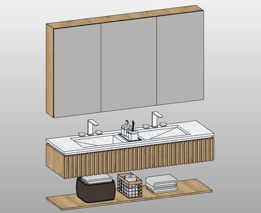Double vanity with mirror cabinet