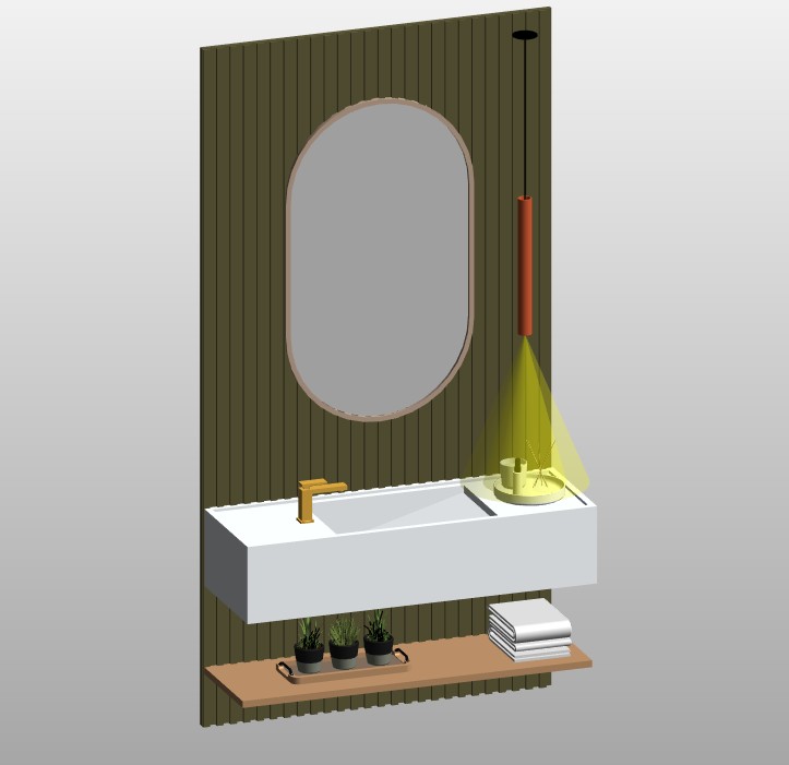 Wall-hung washbasin with oval mirror