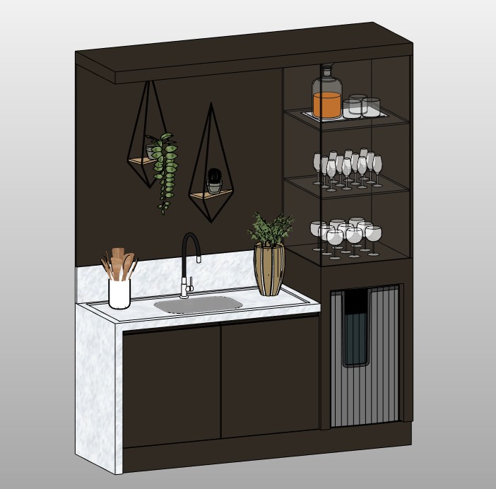 Home bar with sink and glass shelves