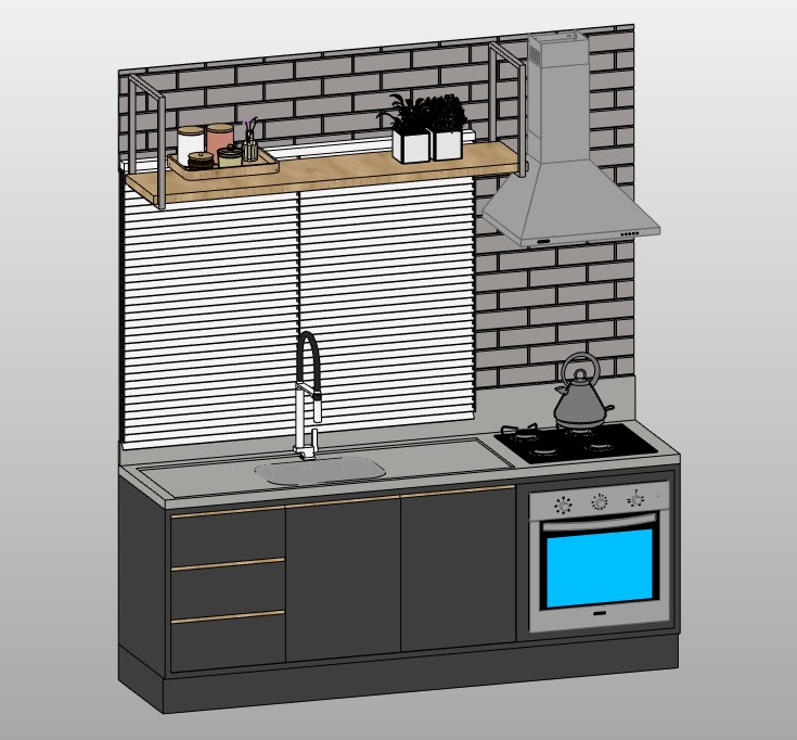Kitchen set with cooktop and oven
