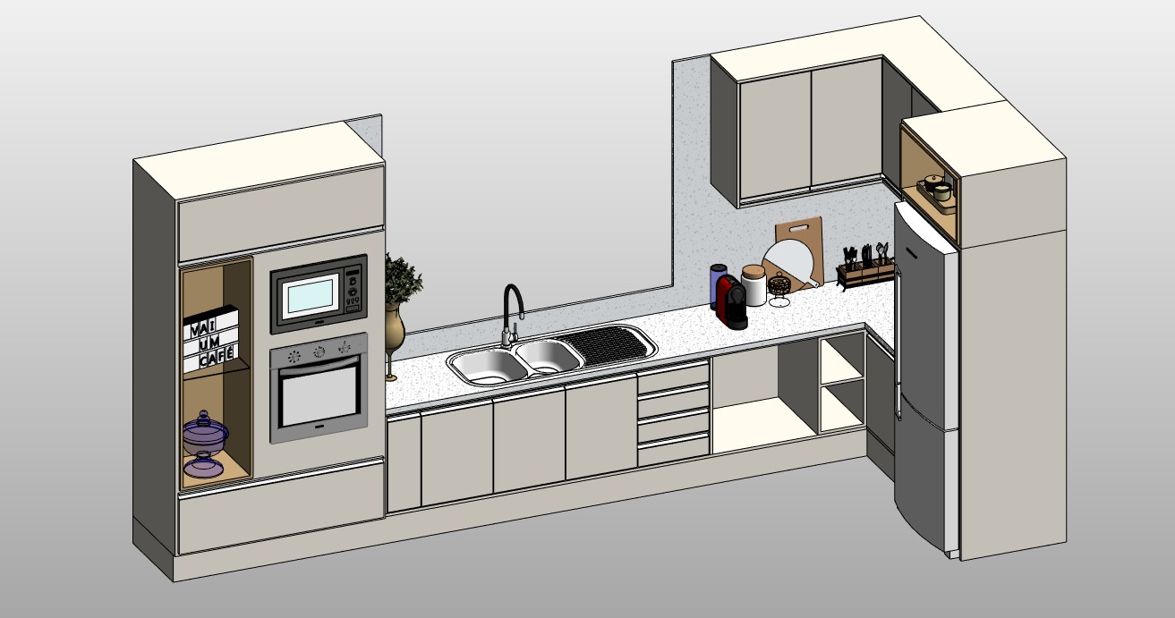 L-shaped kitchen with pantry unit