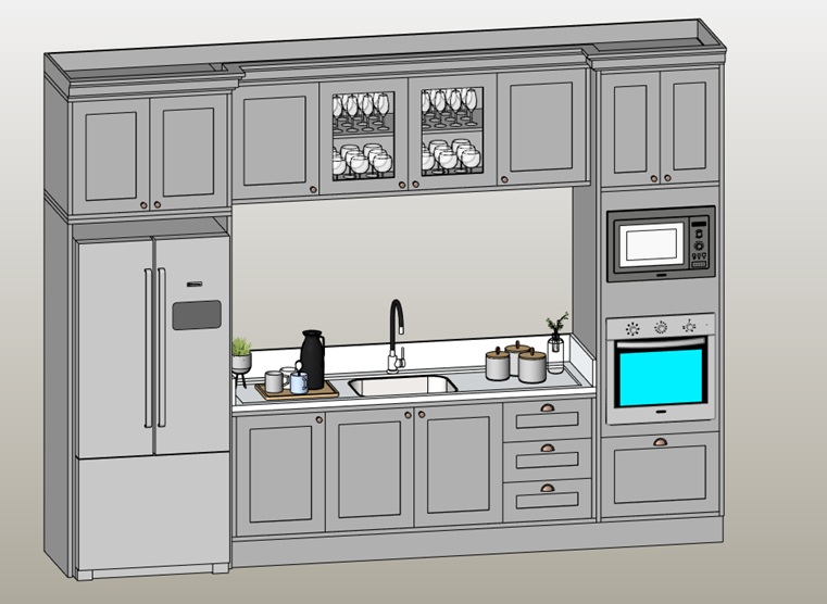 Retro kitchen with glass cabinets