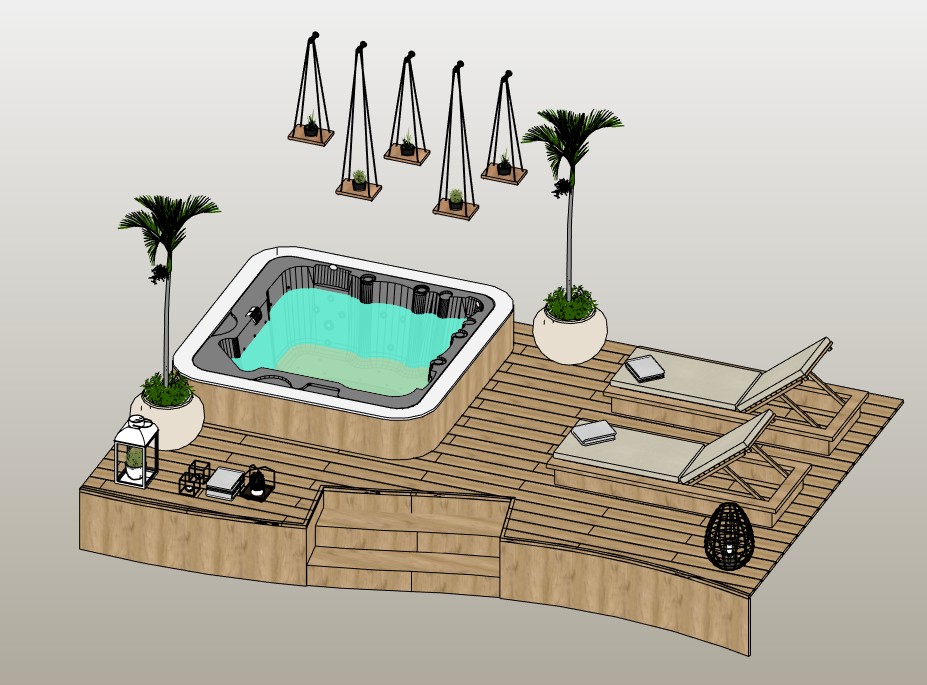 Spa deck with hot tub and loungers