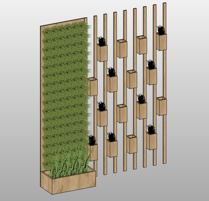 Green wall divider with planters