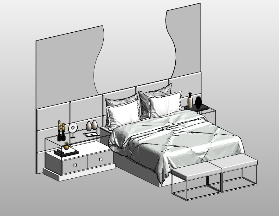 Double bed with upholstered headboard