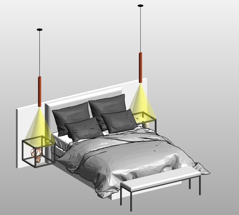 Double bed with floating nightstands