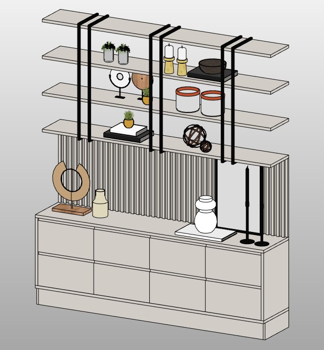 Sideboard with open wall shelving