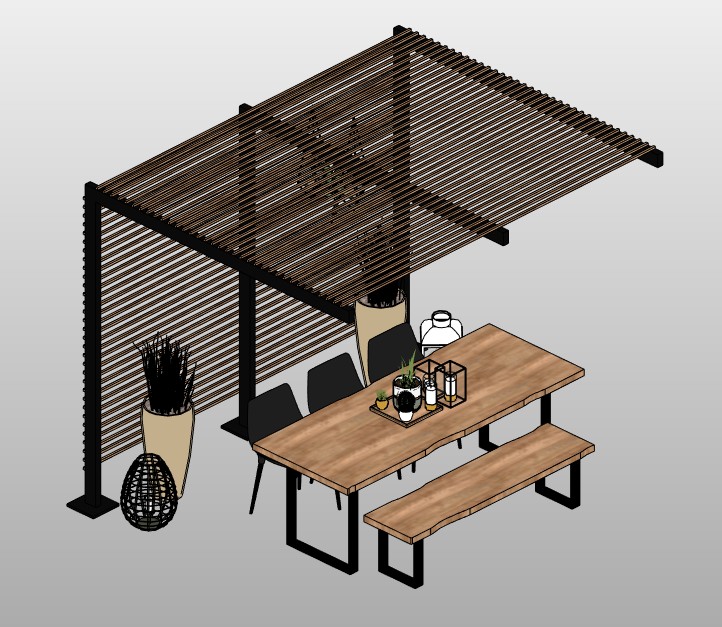 Pergola with outdoor dining set