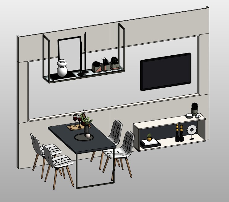 TV wall unit with dining table