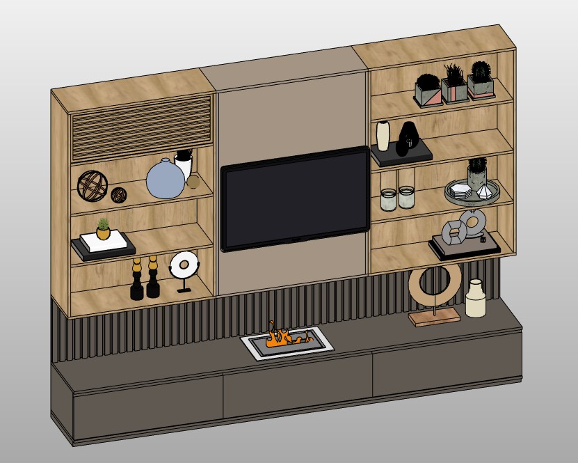 Home theater wall with fireplace