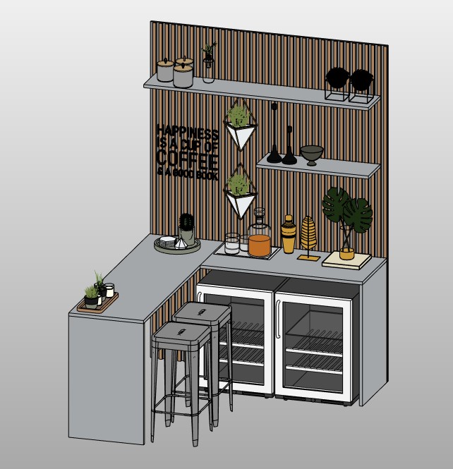 L-shaped bar with beverage fridges 1 L-shaped bar with beverage fridges