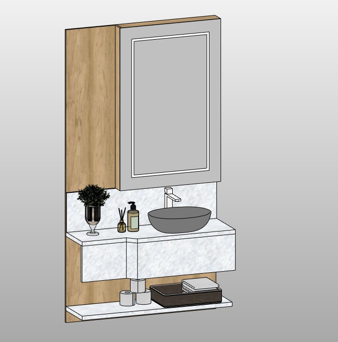 Powder room vanity with vessel sink