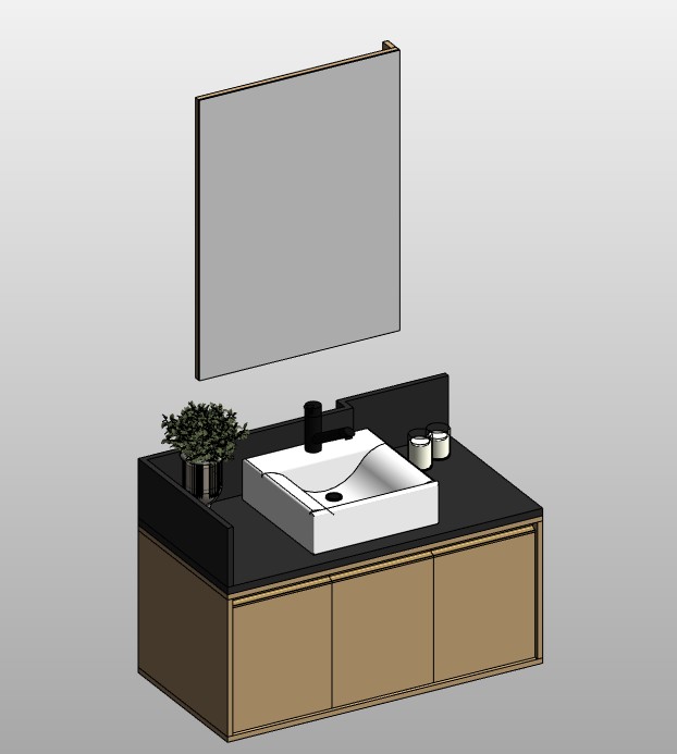 Floating vanity with square vessel sink