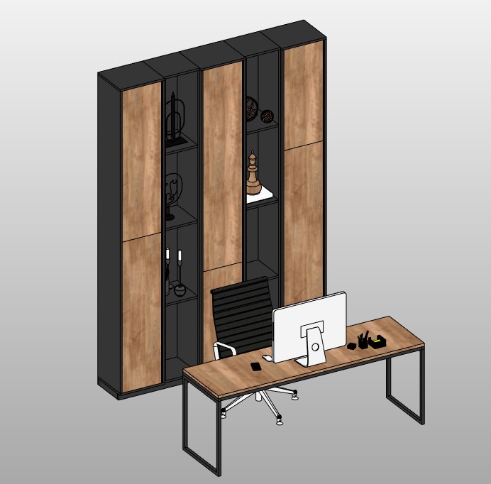 Home office desk with bookcase