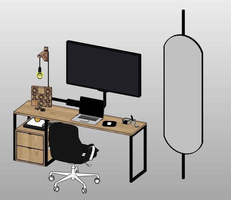 Office desk with monitor and drawers