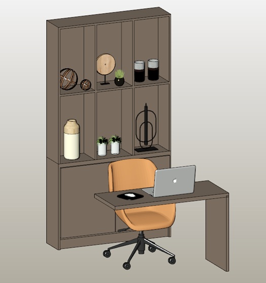 Compact home office with bookcase
