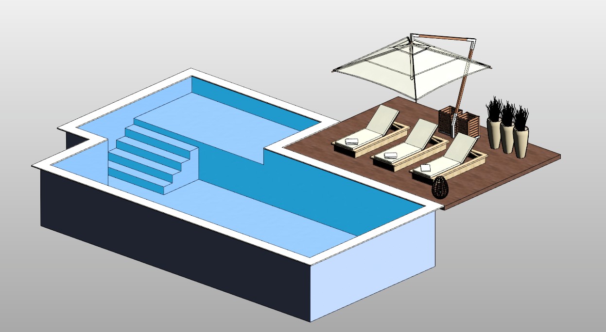 Swimming pool with deck loungers