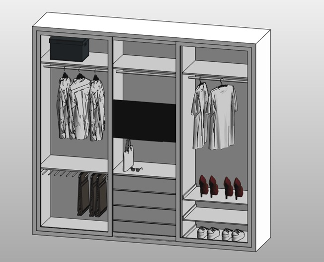 Open wardrobe with shelves and rails