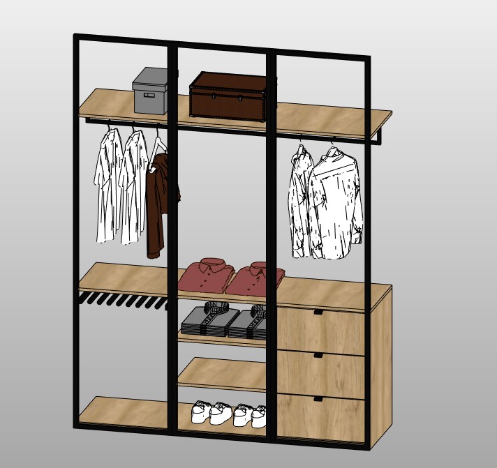 Open closet system with shelves