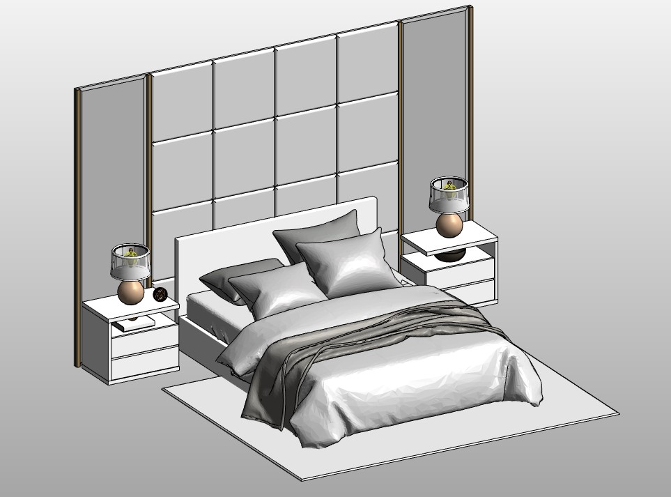 Master suite bed with panel wall