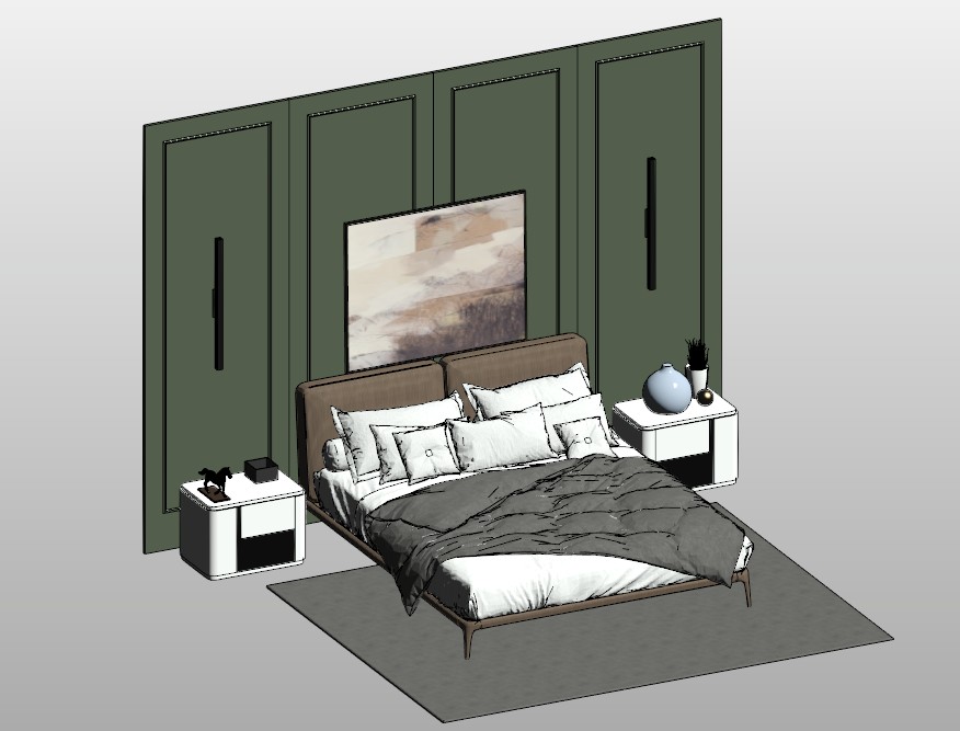 Bedroom suite with paneled wall