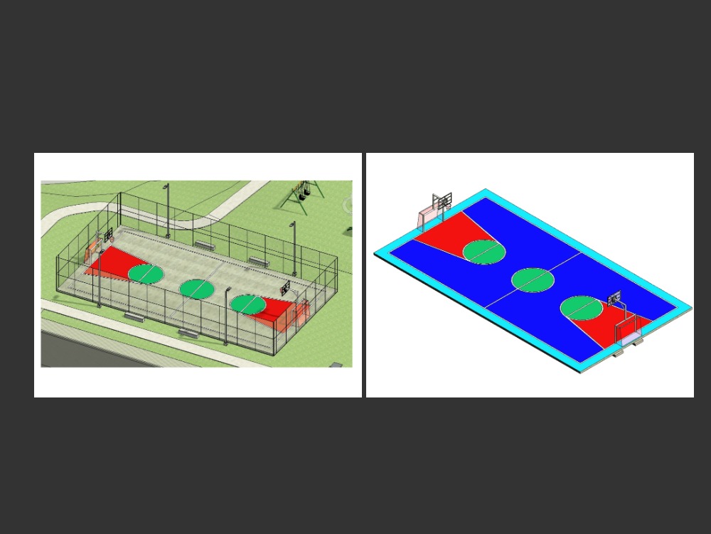 Basketball court and boards with goal