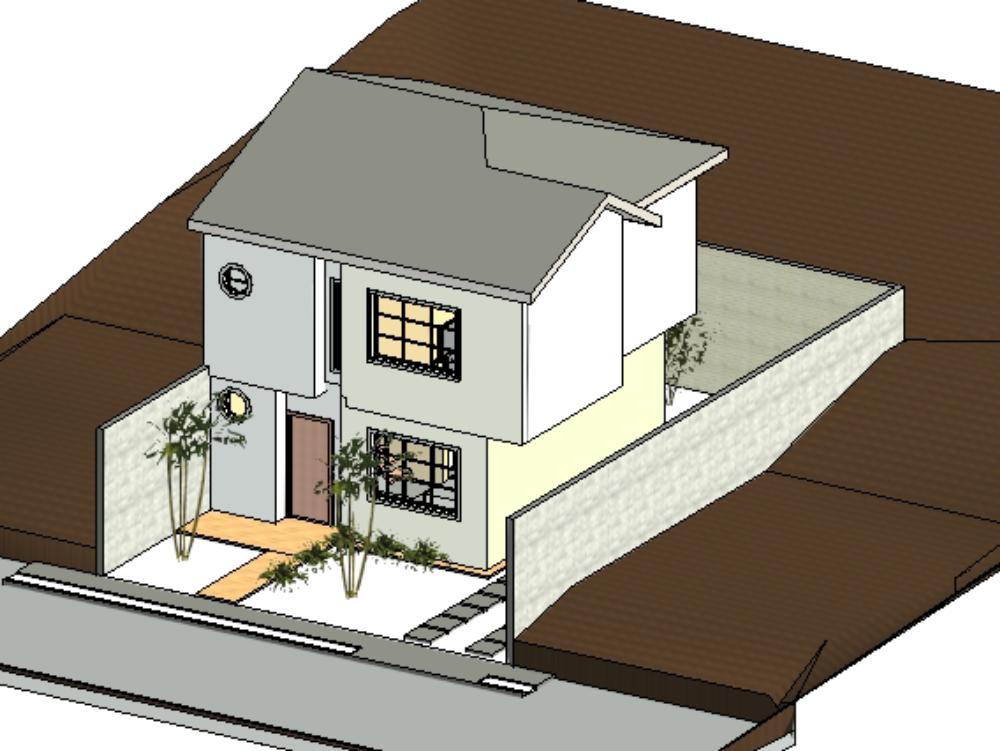 Detached house with sloped roof - revit 2017