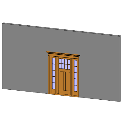 Wooden entry door with detailed sidelights