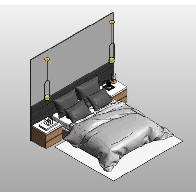 Bed Set with Headboard, Nightstands and Pendant Lights