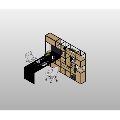 Modern Dual Workspace with Shelving