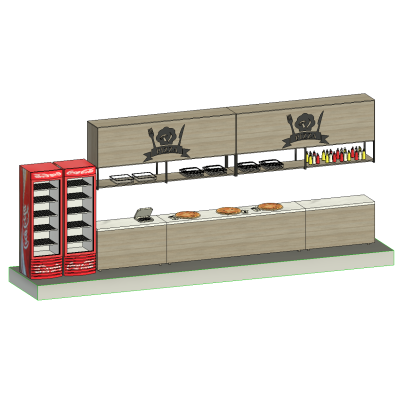 Pizzeria counter and refrigerator setup
