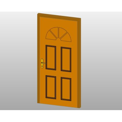 Wooden door with detailed arched window