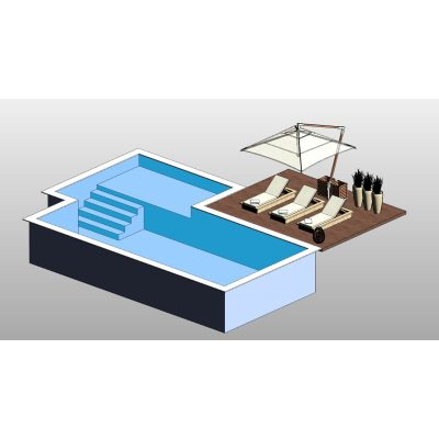 Swimming pool with deck loungers