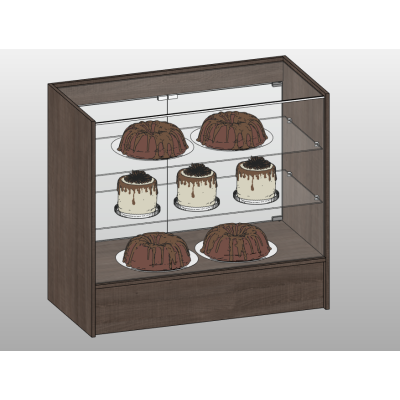 Bakery display case with pastries