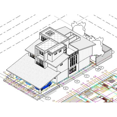 Detached house with 3 floors in revit 2018
